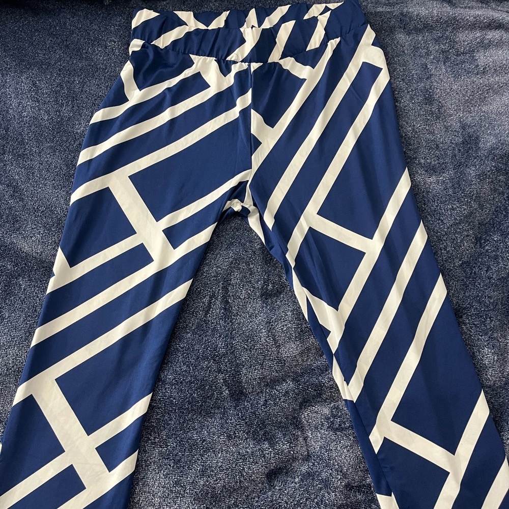 Blue and white dress pants